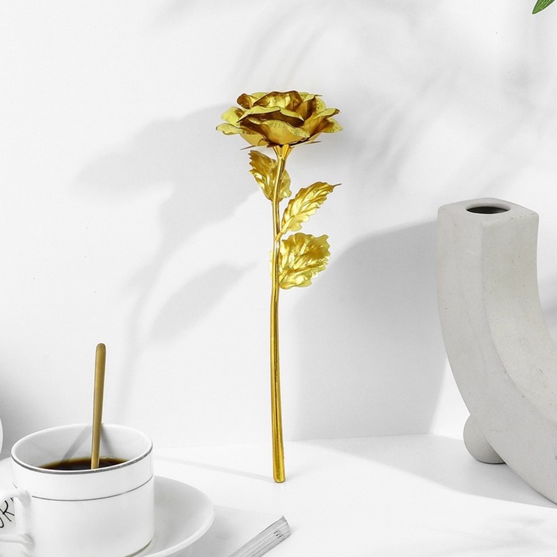1 Nhánh Hoa Hồng Giả Bằng Nhựa Phối Lá Vàng Trang Trí Nhà Cửa/Văn Phòng/Tiệc Cưới DIY