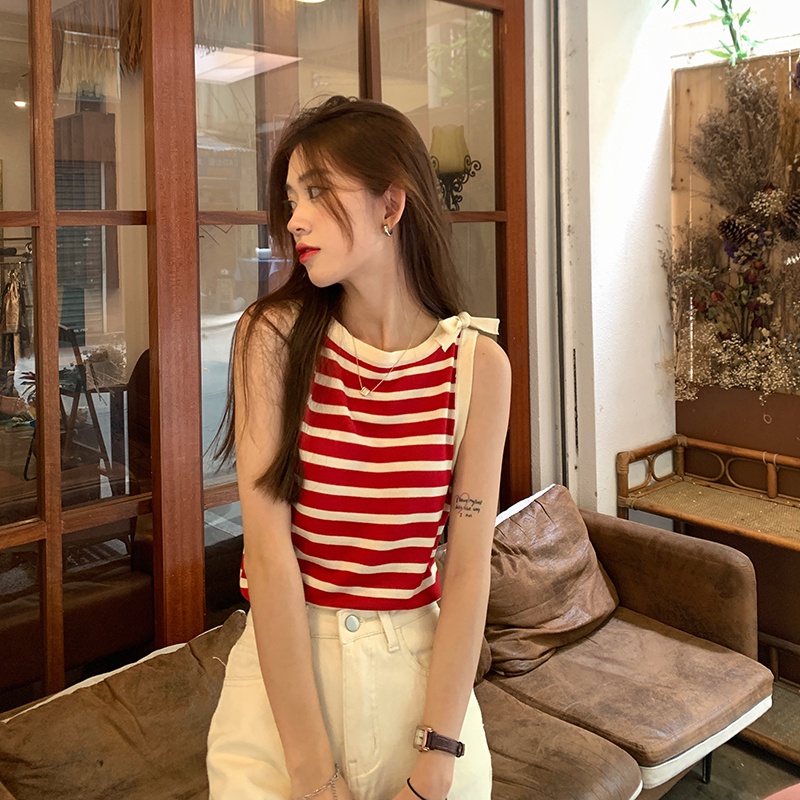 Áo dệt kim NZN không tay dáng ôm họa tiết kẻ sọc thời trang mùa hè cho nữ