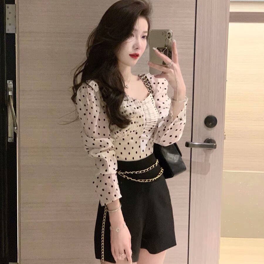 Bán Chạy!F &amp; X Áo Sơ Mi Dáng Ôm Họa Tiết Chấm Bi Phong Cách Cung Điện Thời Trang Dành Cho Nữ 2022