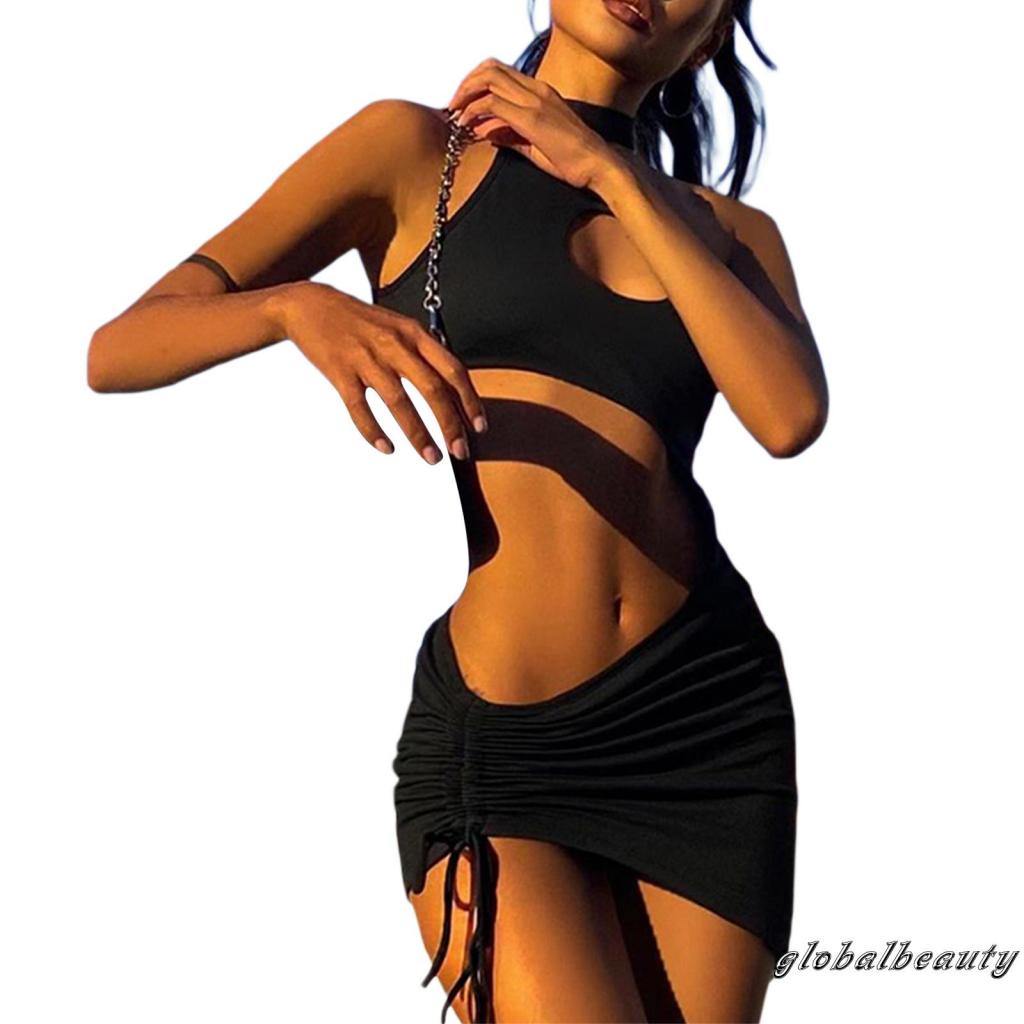 Đầm mini dáng ôm màu trắng đen quyến rũ thời trang mùa hè cho nữ 2022