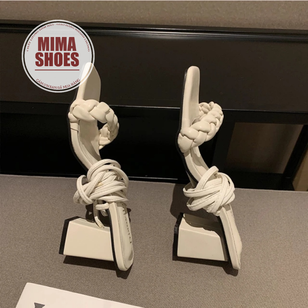 Giầy cao gót nữ 6-7cm dây quấn, gót vuông mũi hở - guốc nữ gót vuông mẫu mới thời trang hè 2022