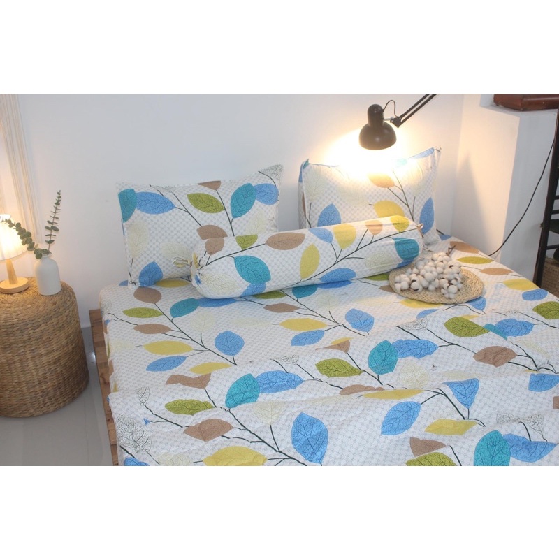 Bộ ga cotton Thắng Lợi, ga giường IN LOGO (4 món) LÁ NGỌC