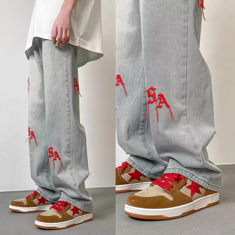 Quần jeans Dài Dáng Rộng Phong Cách Thời Trang Âu Mỹ Cho Nam Giới