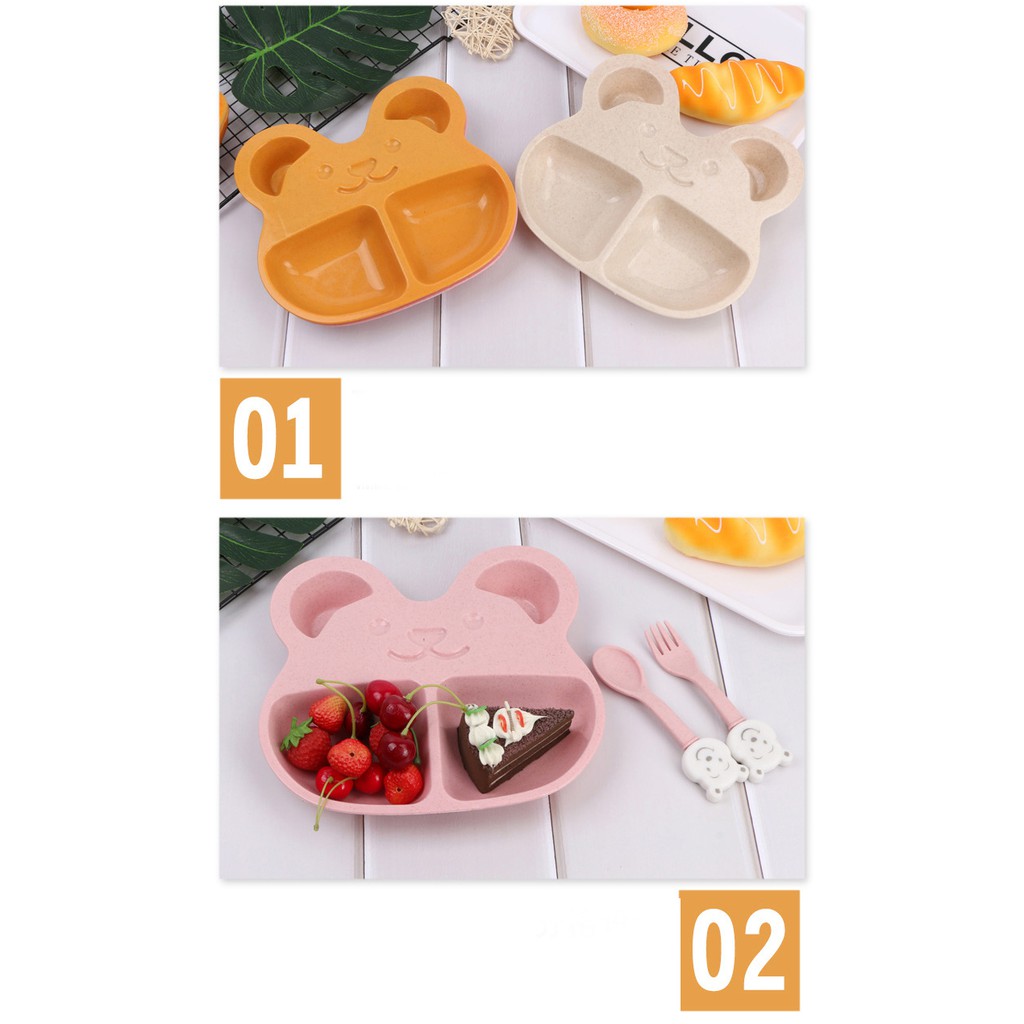 Bộ Khay Ăn Dặm 3 Món Cho Bé Hình Gấu Dễ Thương – Dumi Shop