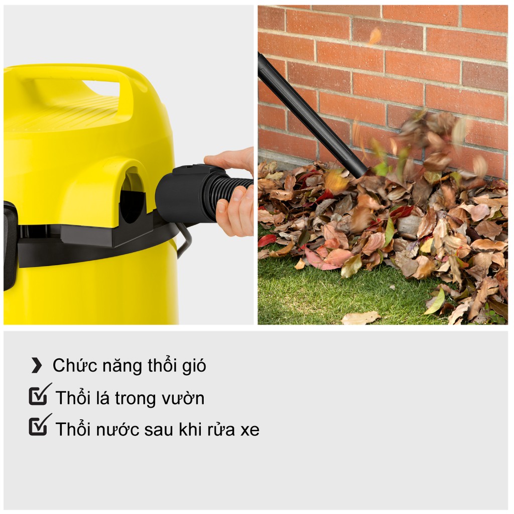 (Sản xuất Romania) Máy hút bụi khô & ướt Karcher WD 3 Car công suất 1000w màu vàng - có chức năng thổi gió | BigBuy360 - bigbuy360.vn