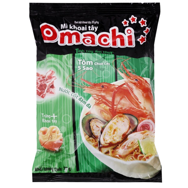 Mì khoai tây Omachi tôm chua cay 5 sao 78g thùng 30 gói