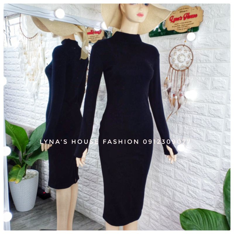 Váy Body Tay Dài 🌺 FREESHIP 🌺 Đầm Nữ Len Tăm Cổ Lọ Xỏ Ngón Dáng Dài - LH114