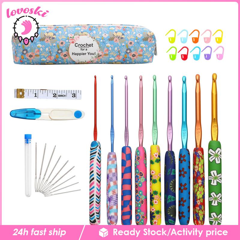 [Lovoski] Bộ 31 Dụng Cụ Đan Móc Len + Hộp Đựng 9 Kích Cỡ Cho Người Mới Bắt Đầu