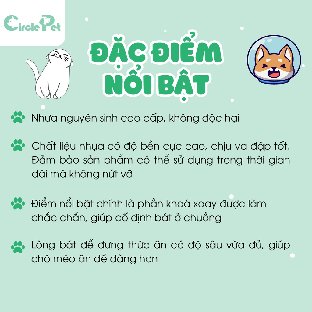 Bát Ăn Đôi Chó Mèo Pian Pian Chất Liệu Nhựa Không Độc Hại 3 Màu Kích Thước 28x15x4cm Kích Thích Sử Thèm Ăn - Circle Pet