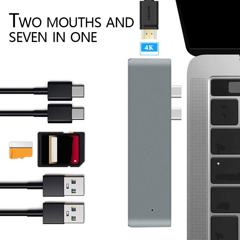 Bộ Chuyển Đổi Hub USB Type C 7 Trong 1 Cho MacBook Pro/Air 2018/2020 Có Đầu Đọc Thẻ 4K HDMI USB C USB 3.0 SD/TF