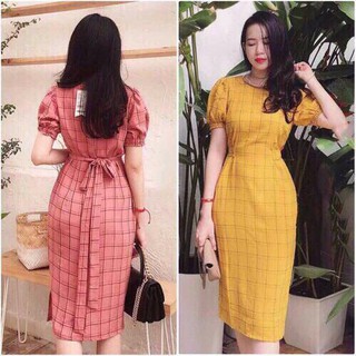 Đầm suông sọc caro
