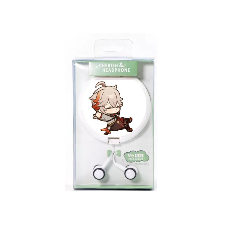 Tai nghe hộp tròn in hình nhân vật KAZUHA Genshin Impact game chibi anime xinh xắn tiện lợi