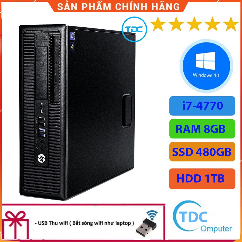 Case máy tính để bàn HP 400G1/600G1 CPU core  i7-4770  Ram 8GB SSD 480GB+HDD 1TB  Tặng USB thu Wifi