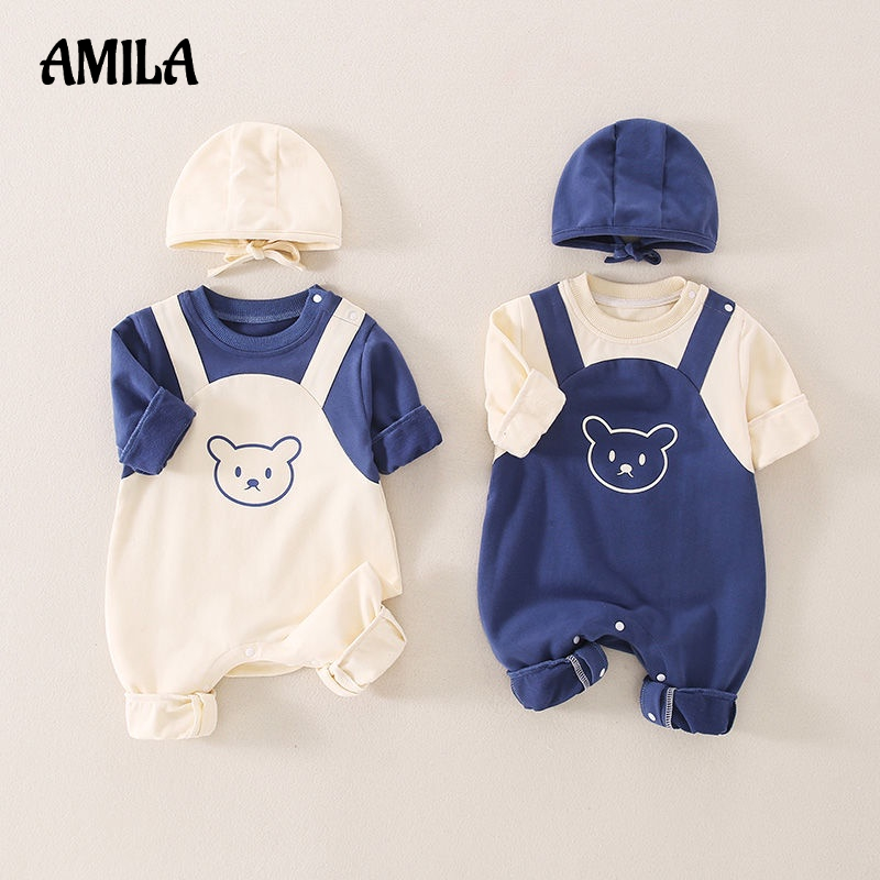 Áo liền quần AMILA thiết kế hoạt hình phong cách Hàn Quốc thời trang xuân thu dành cho trẻ sơ sinh