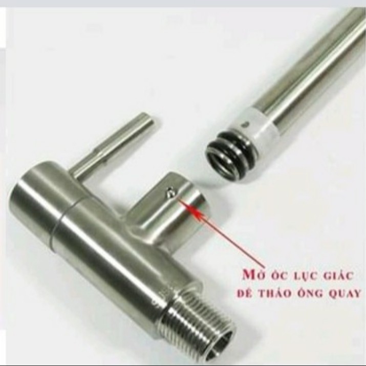 Vòi Rửa Chén Lạnh Âm Tường Inox SUS 304, Cần Lò Xo Mềm.