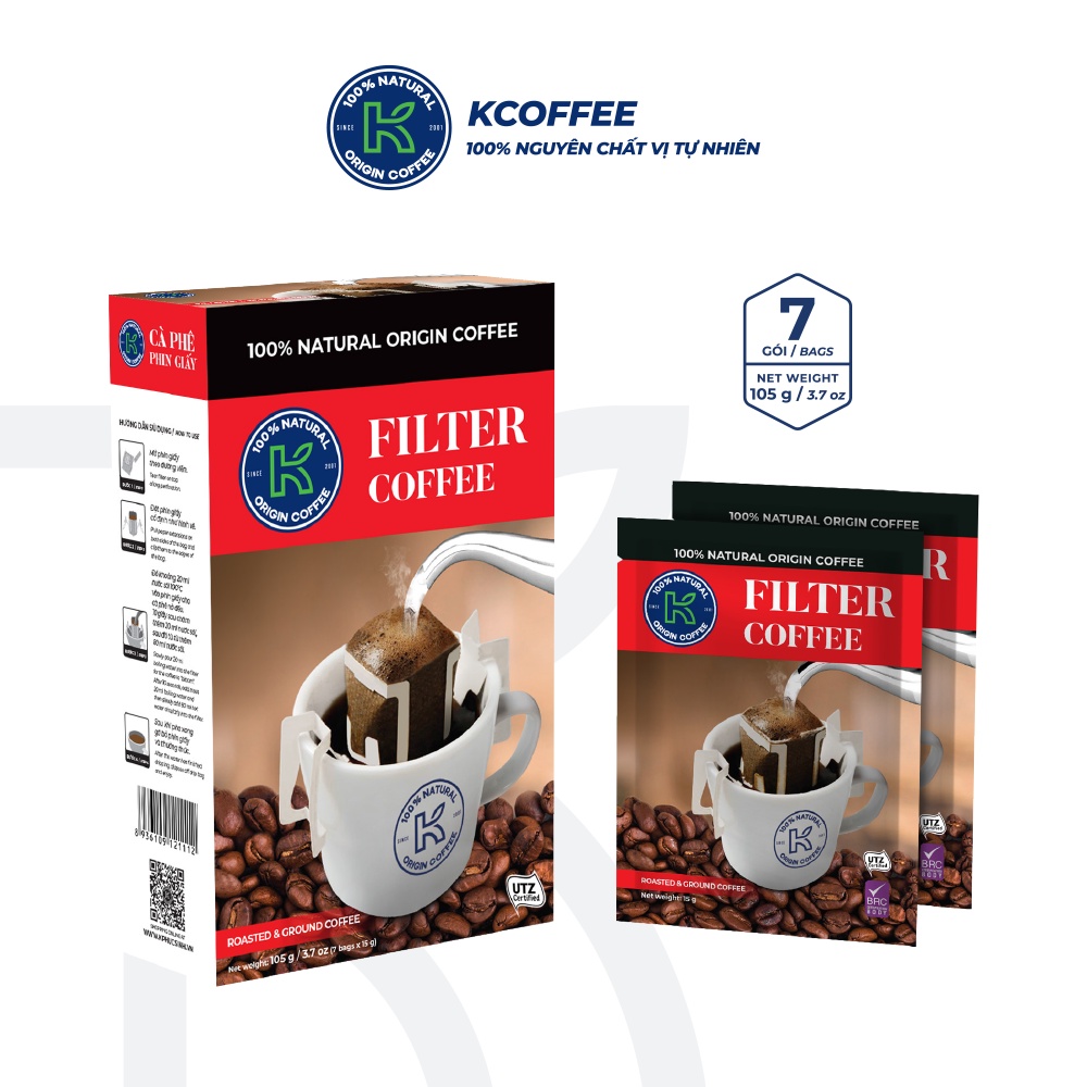 Cà phê phin giấy nguyên chất K Filter thương hiệu KCOFFEE 105g