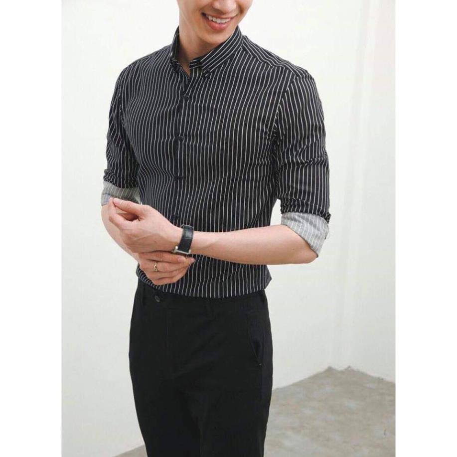 Áo Sơ Mi Kẻ Sọc, Dài Tay Nam, Chất Lụa Chống Nhăn, Thoáng Mat, Lịch Sự, Dáng SLim Hàn Quốc | BigBuy360 - bigbuy360.vn