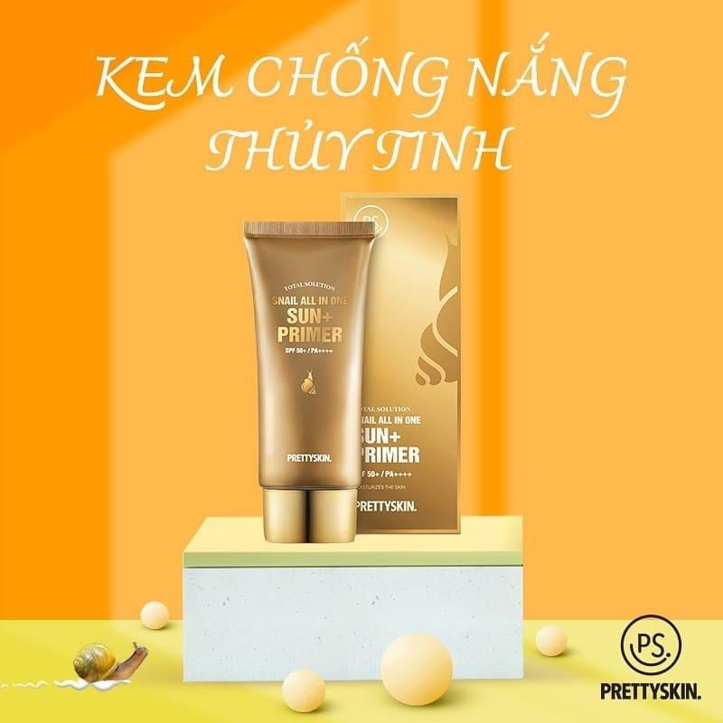 (Tặng ngay 5 mask) Chống nắng thủy tinh phiên bản mới   SUN & PRIMER Snail All in One PRETTY SKIN