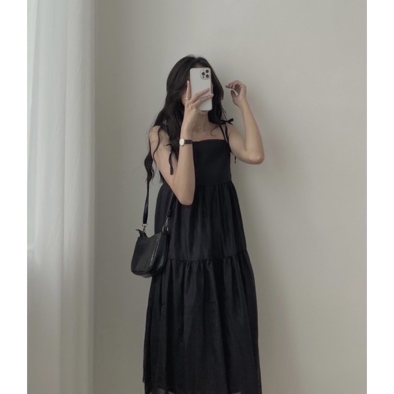 Đầm - Váy 2 Dây Đũi Hàn Buộc Vai 1 Lớp ( Đen - Be) Kèm Ảnh Thật | BigBuy360 - bigbuy360.vn