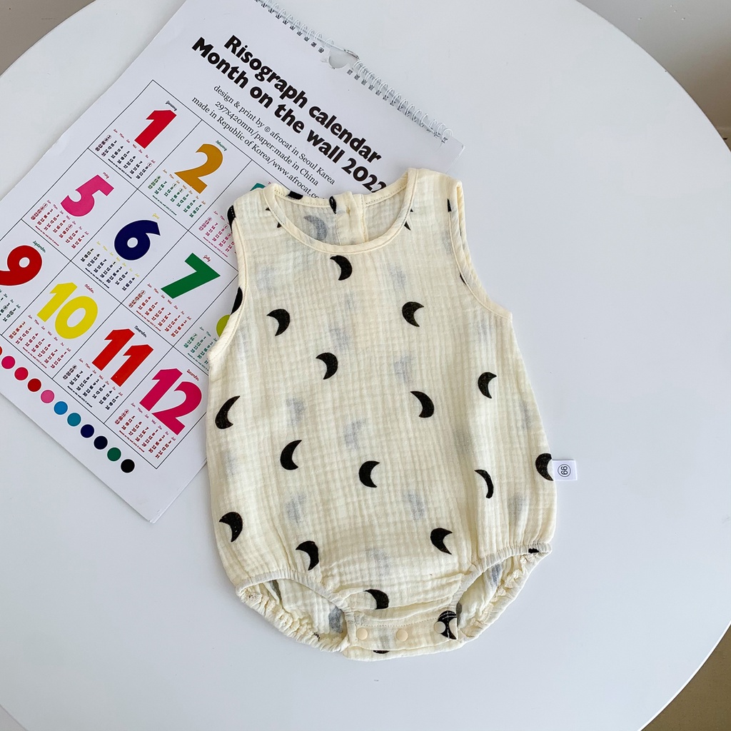 Bộ Áo Liền Quần Sát Nách Vải Cotton Thiết Kế Dễ Thương Cho Bé Sơ Sinh Từ 0-2 Tuổi