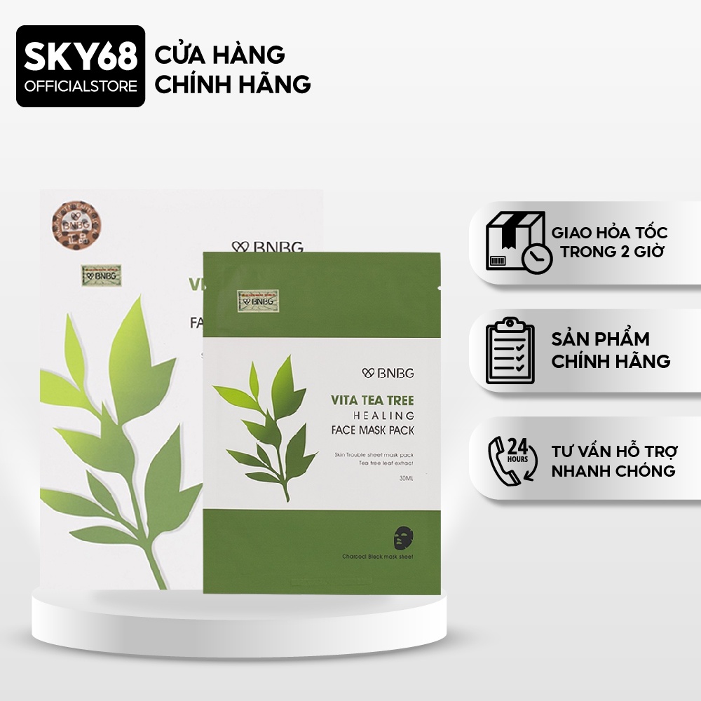 Hộp 10 Mặt nạ thải bã nhờn, giảm mụn chiết xuất tràm trà BNBG Vita Tea Tree Healing Face Mask Pack 30ml x 10