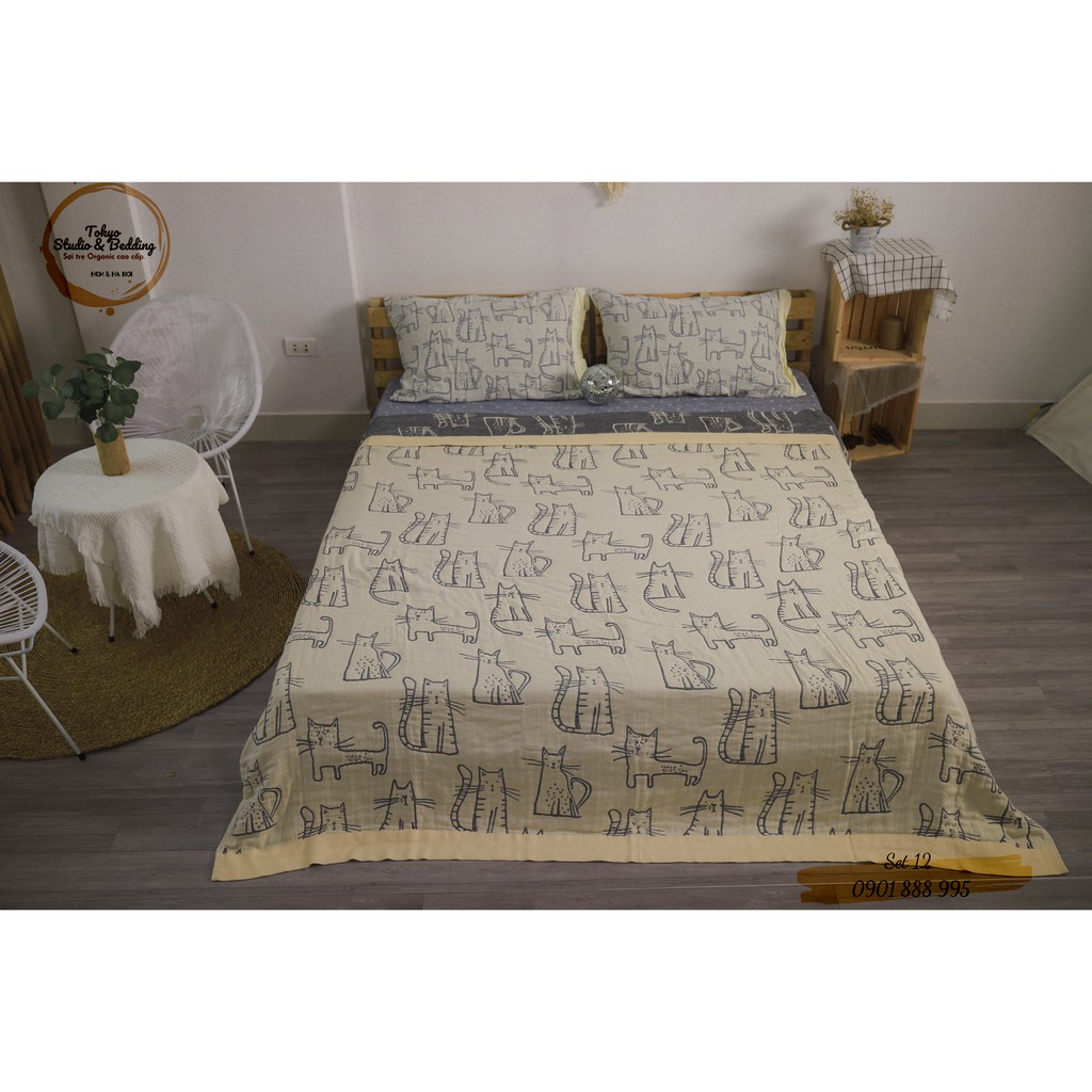 Set 12_Chăn Ga Gối Xô Cotton Sợi tre Organic_Dòng Basic