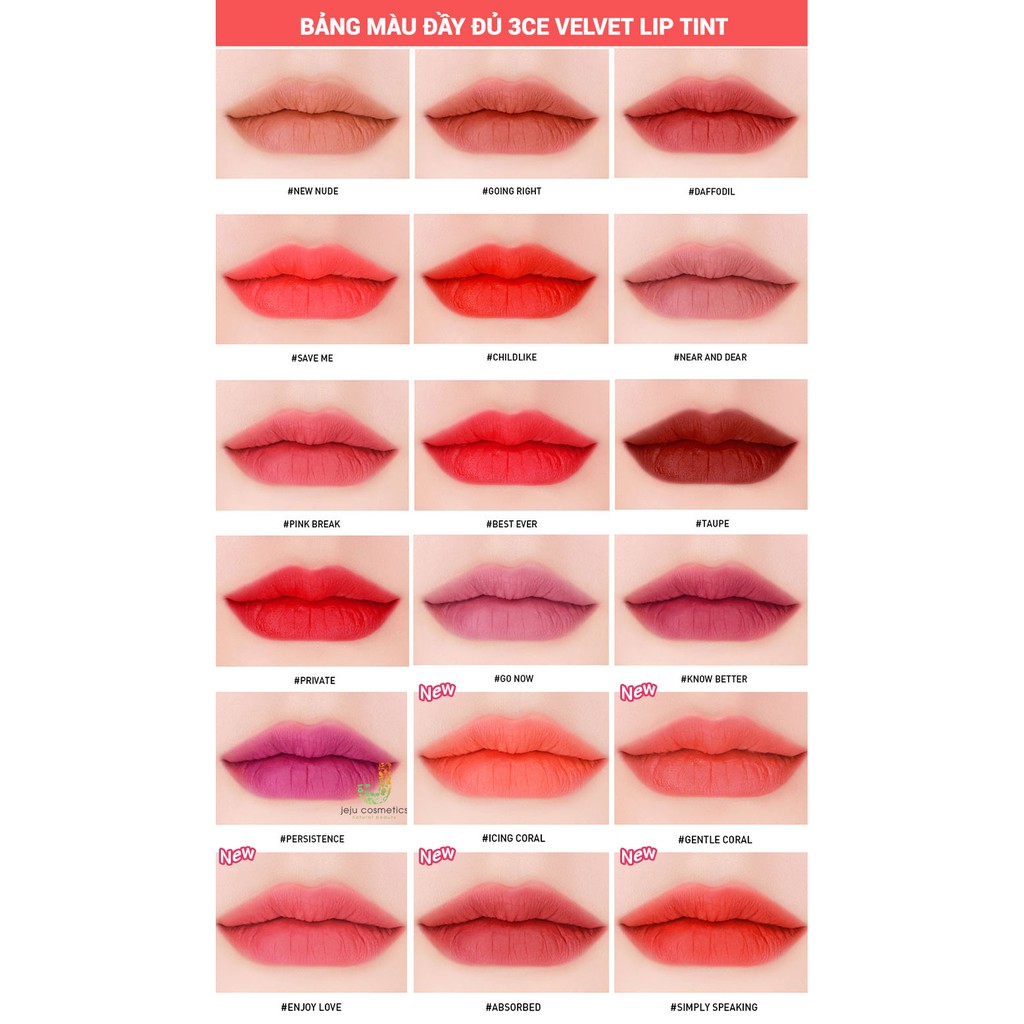 [ Big Sale 11/11] SON 3CE VELVET LIP TINT CHÍNH HÃNG - VỀ THÊM 5 MÀU MỚI | BigBuy360 - bigbuy360.vn