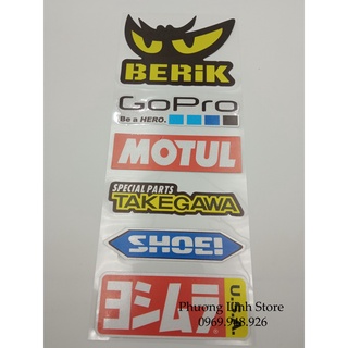 Bộ 6 Logo Sticker Tem dán, Decal dán xe nhiều loại Berick Gopro