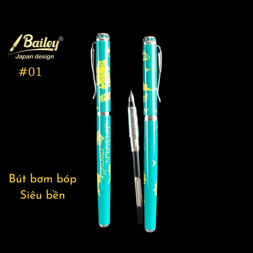 Bút máy bơm bóp viết chữ đẹp nét thanh đậm cao cấp Bailey 01 xanh