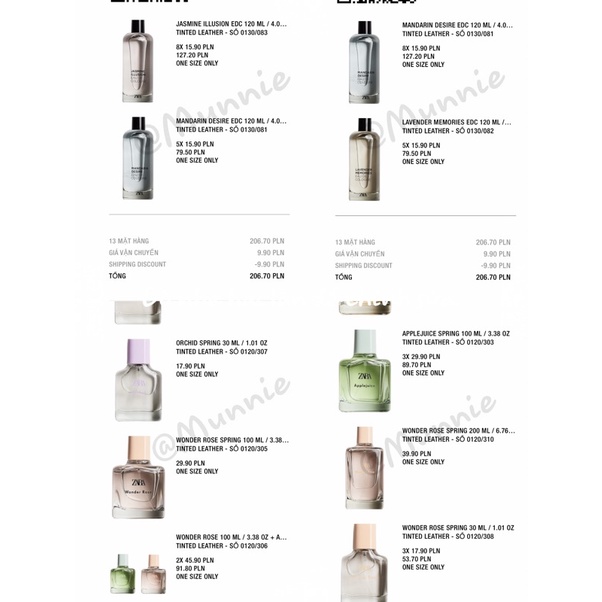 Nước hoa Zara Eau de Toiette, Eau de Cologne, Eau de Perfume