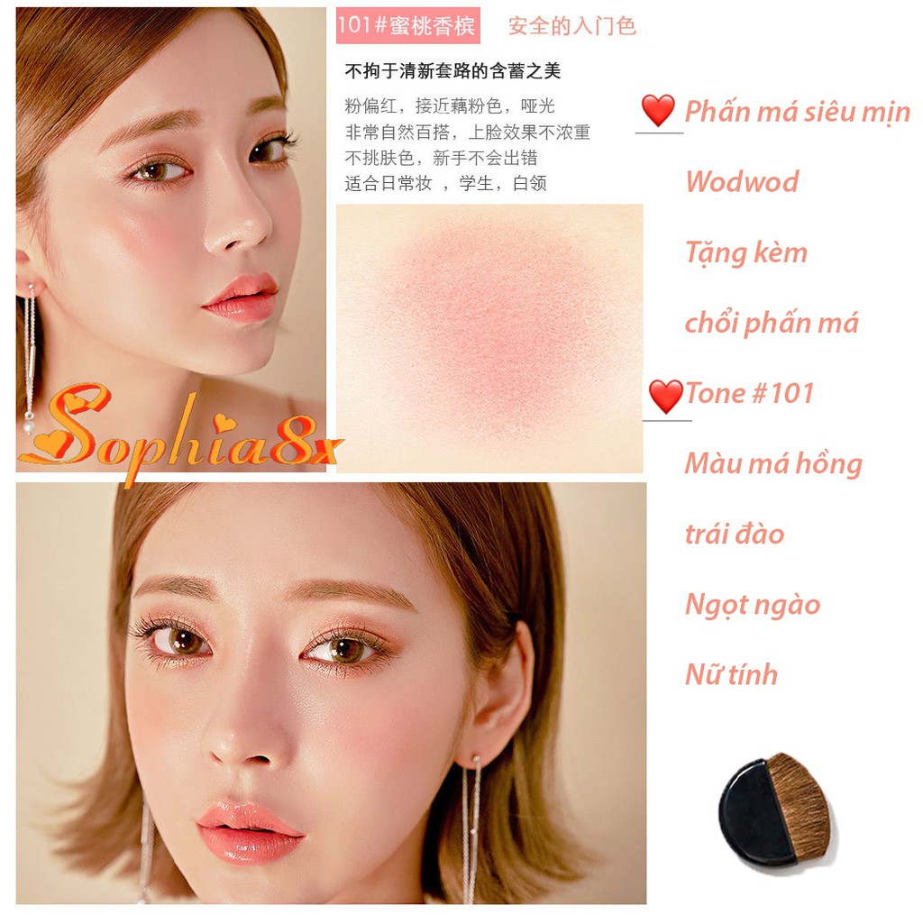 Phấn má hồng dạng nén kèm chổi WODWOD Peach Blusher 8.5g