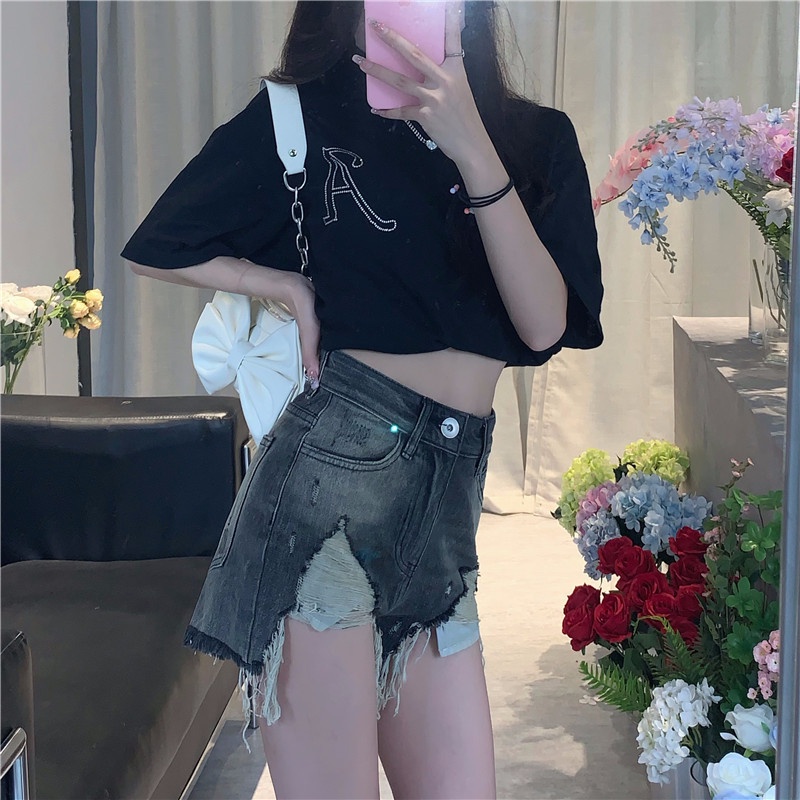 Quần jeans Nữ Lưng Cao Xẻ Rách Cá Tính