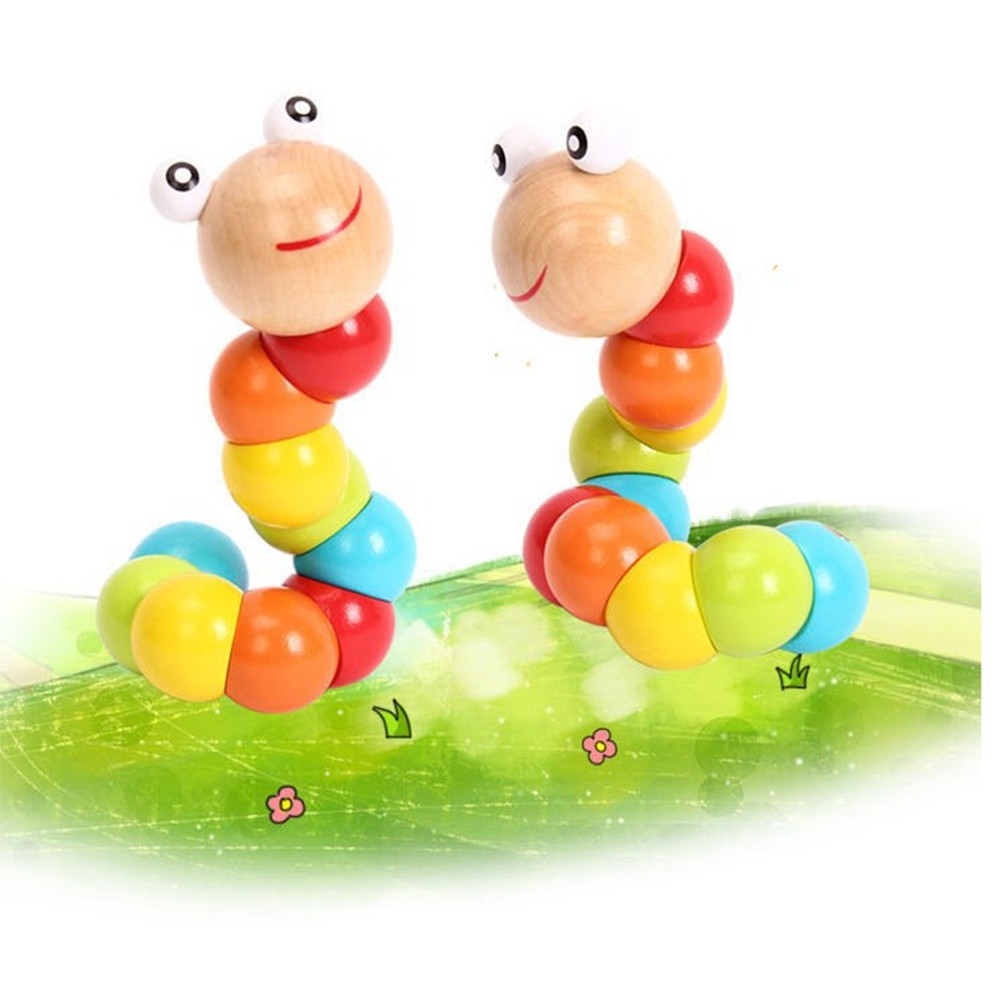 Đồ Chơi Con Sâu Gỗ Uốn Dẻo Nhiều Màu Sắc Đáng Yêu Cho Bé