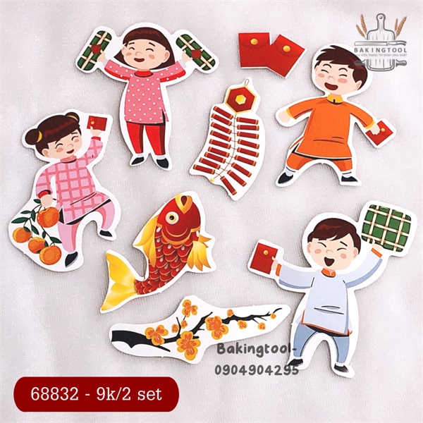 Set que giấy TẾT-combo 2 set Em bé+bánh chưng+cá chép (set)