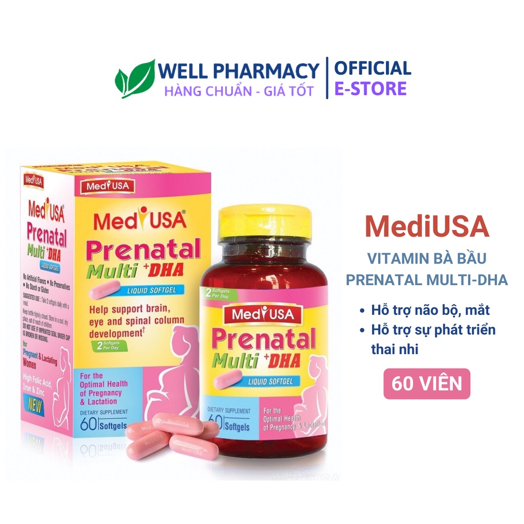 Viên uống bổ sung Vitamin cho bà bầu MediUSA Prenatal 60 softgel