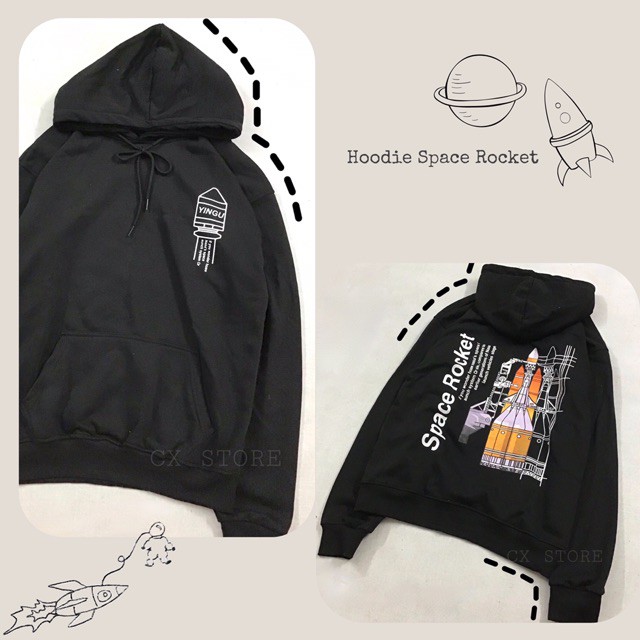 Áo Hoodie Nỉ Bông Space Rocket Chui Đầu Unisex Thu Đông