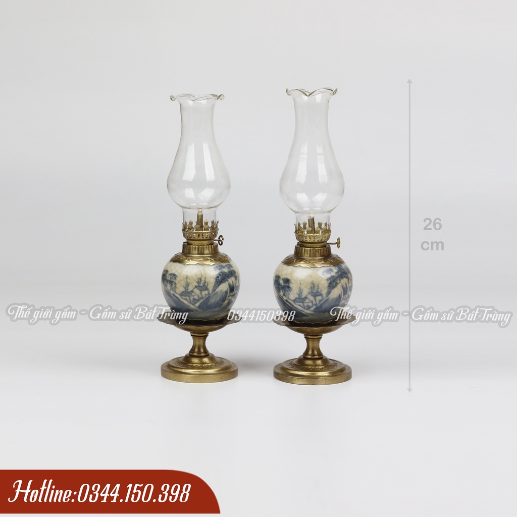 Đèn dầu men rạn cổ gốm sứ Bát Tràng cao cấp