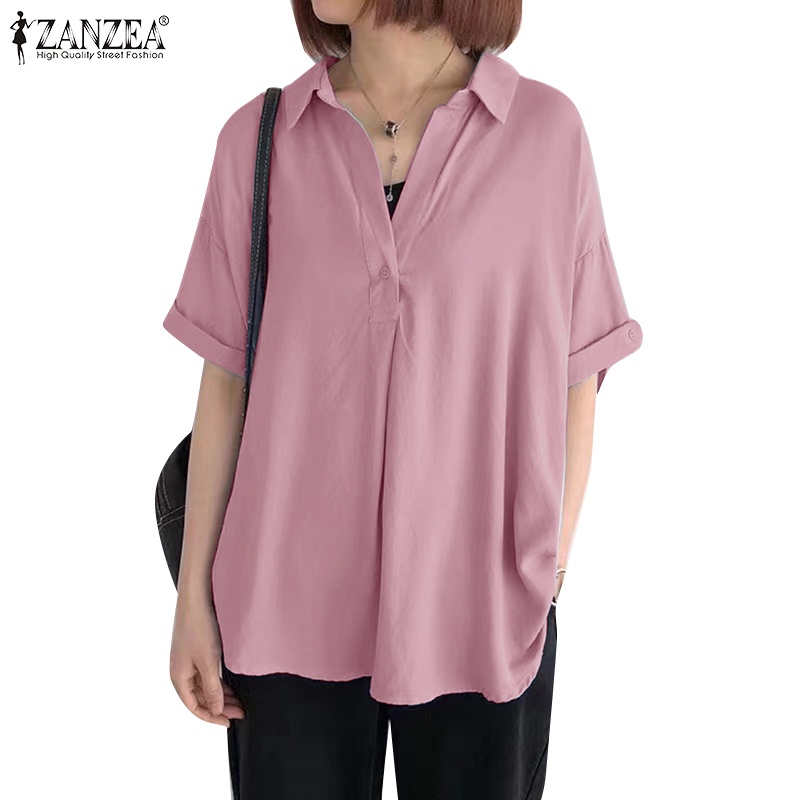 Zanzea Áo Sơ Mi Ngắn Tay Form Rộng Phong Cách Cổ Điển Thanh Lịch Dành Cho Nữ