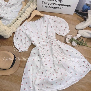 ĐẦM XÔ CHERRY CỔ V VIỀN REN 😍