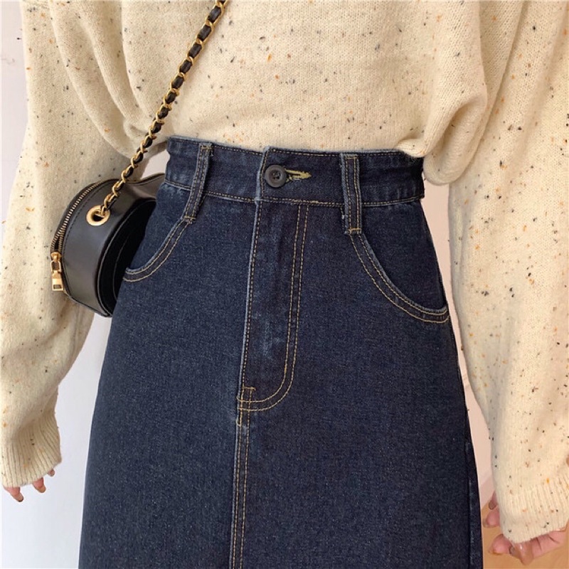 𝗺𝗶𝗲 𝘀𝘁𝘂𝗱𝗶𝗼 - Chân váy jeans đen cài cúc eo