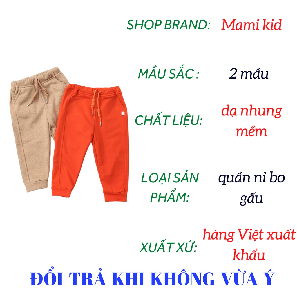 quần bé trai bé gái chất dạ nỉ mềm siêu đẹp, mamikid, đủ size từ 15-38kg