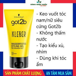 Keo vuốt tóc siêu cứng Schwarzkopf Got2b Kleber, không thấm nước, giữ tóc nhím xoăn xù, 150ml