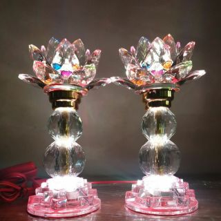 Cặp đèn thờ 7 màu hoa sen pha lê cao cấp mo1