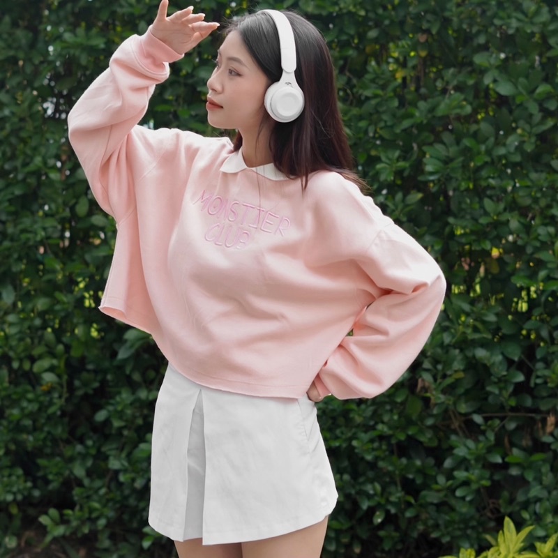 💖 Áo Monstier Cropped Collar Sweat-Shirt - Hồng
