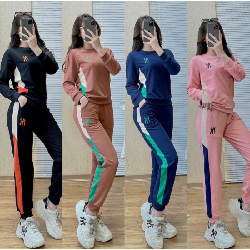 Bộ Nyi thể thao chạy sọc cổ tròn 4 màu cho nữ