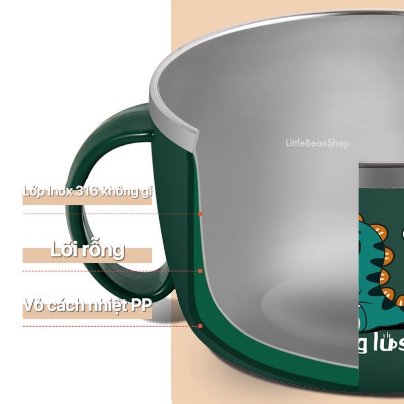 Set bát inox giữ nhiệt kèm thìa dĩa  có nắp giữ chặt, 2 tay cầm chắc chắn