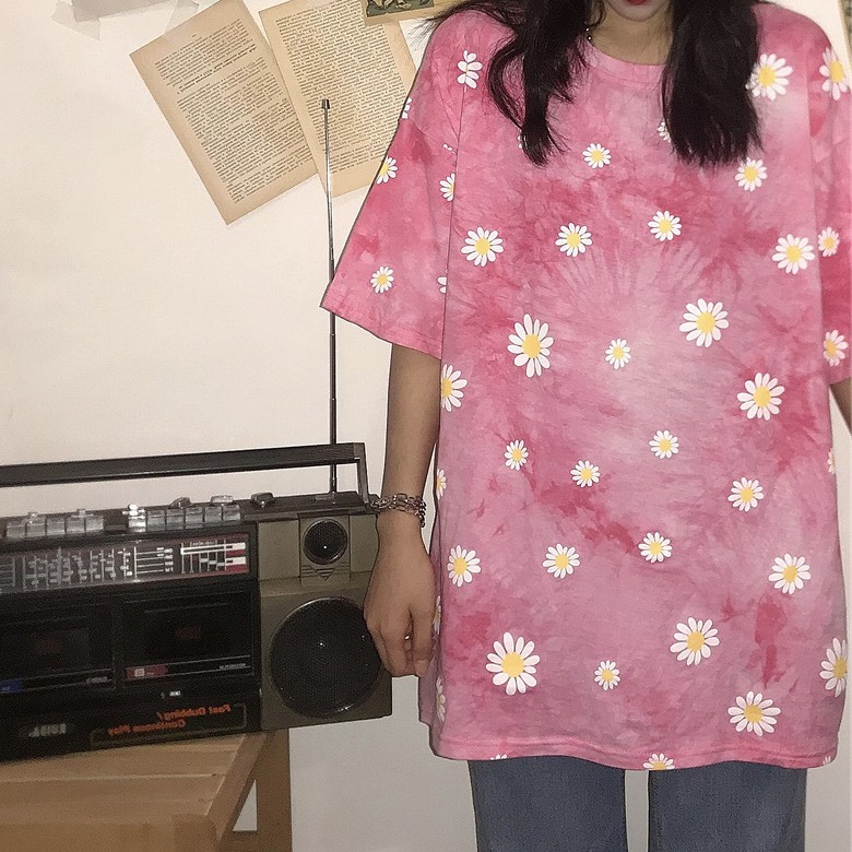 Áo Thun Nữ ❤️ FREESHIP ❤️ Giảm 10K Nhập [AOTHUNNU] Áo loang hoa cúc nhí form rộng unisex