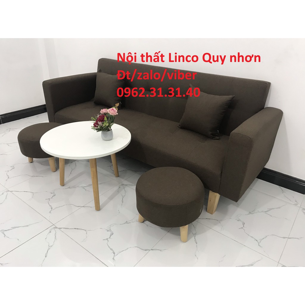 Bộ bàn ghế Sofa giường tay vịn SFGTV09 nâu cafe sofa giá rẻ phòng khách nhỏ mini giường nằm Nội thất Linco Quy nhơn