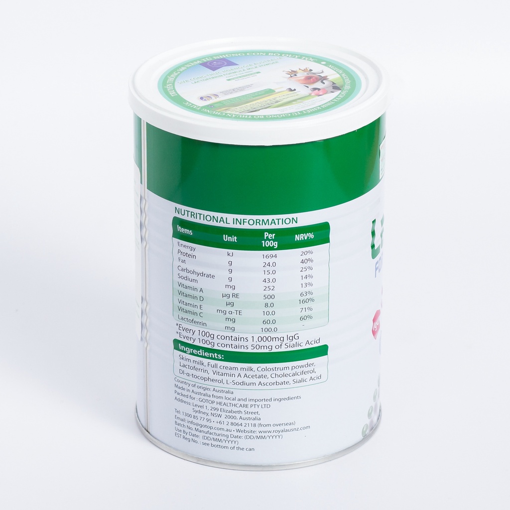 Sữa Bột Hoàng Gia Úc Lactoferrin Formula Milk Powder Tăng Cường Miễn Dịch Và Sức Đề Kháng Vượt Trội 400g