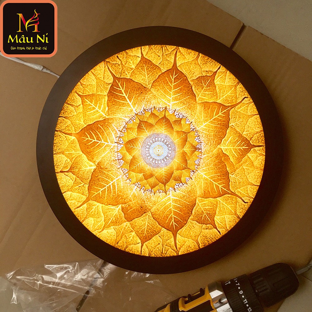 Sx -  Đèn Hào Quang in họa tiết tranh trúc chỉ 198, khung sắt, Đường kính 30cm (đặt tượng thờ cao 25cm đến 40
